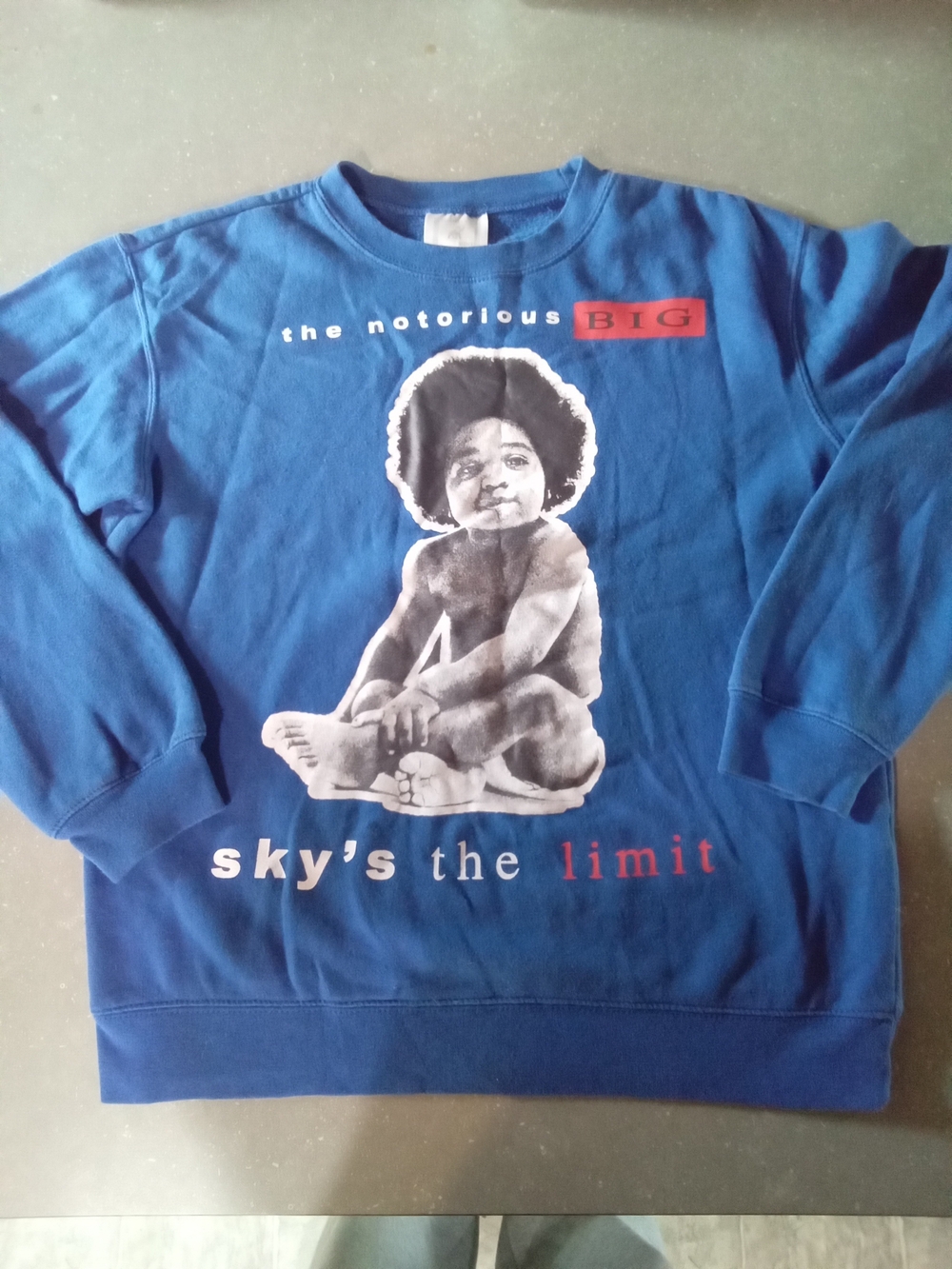 Blue Graphic Crewneck Sweatshirt - The Notorious BIG, Skys The Limit